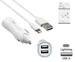 iPhone/iPad USB Charging Adapter + Lightning Cable, 1m Car Kit, 12V, 2x USB 5V 3100mA, MFI Certified